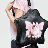 Cute Cat Shoulder Bag with Pentagram Print – Crossbody & Double Strap 🎒🐱✨