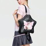 Cute Cat Shoulder Bag with Pentagram Print – Crossbody & Double Strap 🎒🐱✨