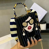 Mini Cartoon Graphic Chain Box Bag w/ Skinny Scarf – Beaded Pearl Detail 🖤🎀