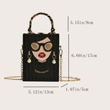 Mini Cartoon Graphic Chain Box Bag w/ Skinny Scarf – Beaded Pearl Detail 🖤🎀
