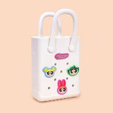White Miniso Powerpuff Girls Small Handbag – Cute Cartoon Square Bag 🤍💗✨