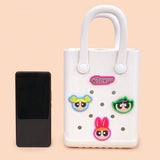White Miniso Powerpuff Girls Small Handbag – Cute Cartoon Square Bag 🤍💗✨