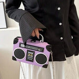 Purple Radio Handbag 🎵 Box Bag Mini Purse ✨ Turn-Lock Chain Strap 💜