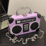 Purple Radio Handbag 🎵 Box Bag Mini Purse ✨ Turn-Lock Chain Strap 💜