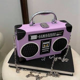 Purple Radio Handbag 🎵 Box Bag Mini Purse ✨ Turn-Lock Chain Strap 💜