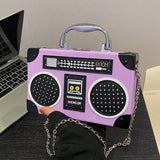 Purple Radio Handbag 🎵 Box Bag Mini Purse ✨ Turn-Lock Chain Strap 💜