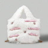 Pink Kawaii Plush Bag 🎀 Bow Accent Fashion Shoulder Square Bag 💖