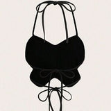 Black Rhinestone Butterfly Halter Top 🦋✨ Backless Party Crop
