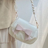 White Bow Saddle Bag 🤍🎀 Ruched Mini Chain Purse Cute Chic ✨