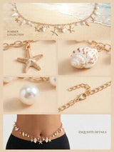 Gold Starfish & Pearl Seashell Waist Chain Boho Beach Body Jewelry