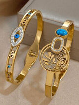 18K Gold Plated Tree of Life & Evil Eye Bangle Bracelet Set Boho Jewelry