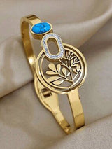 18K Gold Plated Tree of Life & Evil Eye Bangle Bracelet Set Boho Jewelry