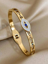 18K Gold Plated Tree of Life & Evil Eye Bangle Bracelet Set Boho Jewelry