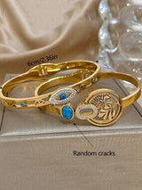 18K Gold Plated Tree of Life & Evil Eye Bangle Bracelet Set Boho Jewelry