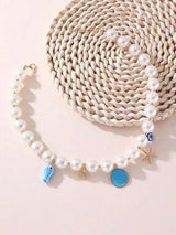 🤍⭐ Elegant Faux Pearl Beaded Necklace with Starfish Charm ⭐🤍