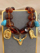 🤠✨ Western Cowboy Charm Bracelet – Gold & Turquoise Boho Style ✨🤠