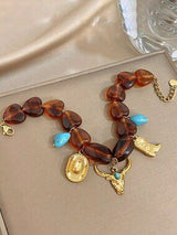 🤠✨ Western Cowboy Charm Bracelet – Gold & Turquoise Boho Style ✨🤠