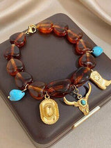 🤠✨ Western Cowboy Charm Bracelet – Gold & Turquoise Boho Style ✨🤠