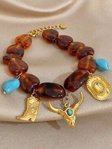 🤠✨ Western Cowboy Charm Bracelet – Gold & Turquoise Boho Style ✨🤠