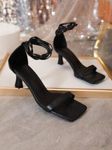 Tie Leg Pyramid Heel Strappy Sandals Black US 7