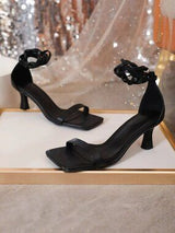 Tie Leg Pyramid Heel Strappy Sandals Black US 7