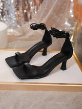 Tie Leg Pyramid Heel Strappy Sandals Black US 7