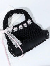Colorful Straw Mini Top Handle Bag Sequins Bow Vacation Party Purse