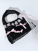 Colorful Straw Mini Top Handle Bag Sequins Bow Vacation Party Purse