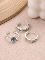3pcs Blue Flower Rings Set Zirconia Enamel Cute Romantic Gift Jewelry