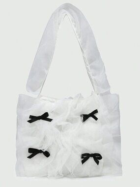 Cute Bow Mesh Shoulder Bag Ballet Style Square Mini Valentine Bag