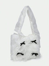 Cute Bow Mesh Shoulder Bag Ballet Style Square Mini Valentine Bag