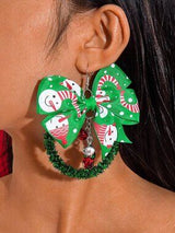 Cute Santa Claus Bow Christmas Earrings Colorful Holiday Party Jewelry