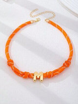 💛 Orange Braided Initial M Necklace Gold Bubble Letter Choker