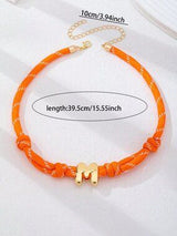 💛 Orange Braided Initial M Necklace Gold Bubble Letter Choker