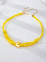💛 Yellow Braided Initial C Necklace Gold Bubble Letter Choker