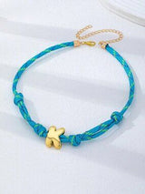 💙💛 Blue & Yellow Striped Braided Initial K Necklace Gold Bubble Letter Choker