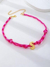 💗💖 Fuchsia & Pink Braided Initial S Necklace Gold Bubble Letter Choker