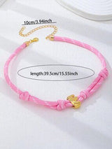 💗🌸 Pink & Baby Pink Striped Braided Initial E Necklace Gold Bubble Letter Chok
