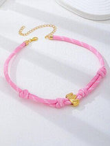 💗🌸 Pink & Baby Pink Striped Braided Initial E Necklace Gold Bubble Letter Chok