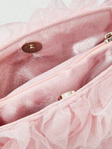 🎀💖 Pink Mesh Bow & Faux Pearl Chain Handbag