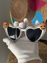 🎃 Rhinestone Pumpkin Halloween Cat Eye Sunglasses Statement Shades