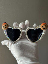 🎃 Rhinestone Pumpkin Halloween Cat Eye Sunglasses Statement Shades