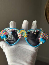 🌈🍭 Rainbow Candy Heart Sunglasses Blue Kawaii Shades 🎀