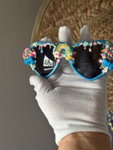 🌈🍭 Rainbow Candy Heart Sunglasses Blue Kawaii Shades 🎀