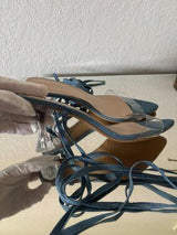 💙 Blue Denim Clear Heel Lace-Up Sandal Mules EU38 US 7.5