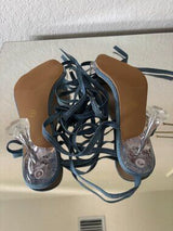 💙 Blue Denim Clear Heel Lace-Up Sandal Mules EU38 US 7.5