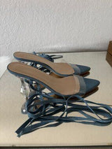 💙 Blue Denim Clear Heel Lace-Up Sandal Mules EU38 US 7.5