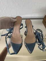 💙 Blue Denim Clear Heel Lace-Up Sandal Mules EU38 US 7.5