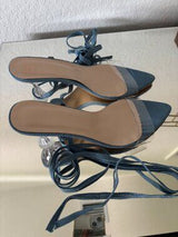 💙 Blue Denim Clear Heel Lace-Up Sandal Mules EU38 US 7.5