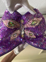 🦋 Purple Sequin Butterfly Halter Crop Top One Size